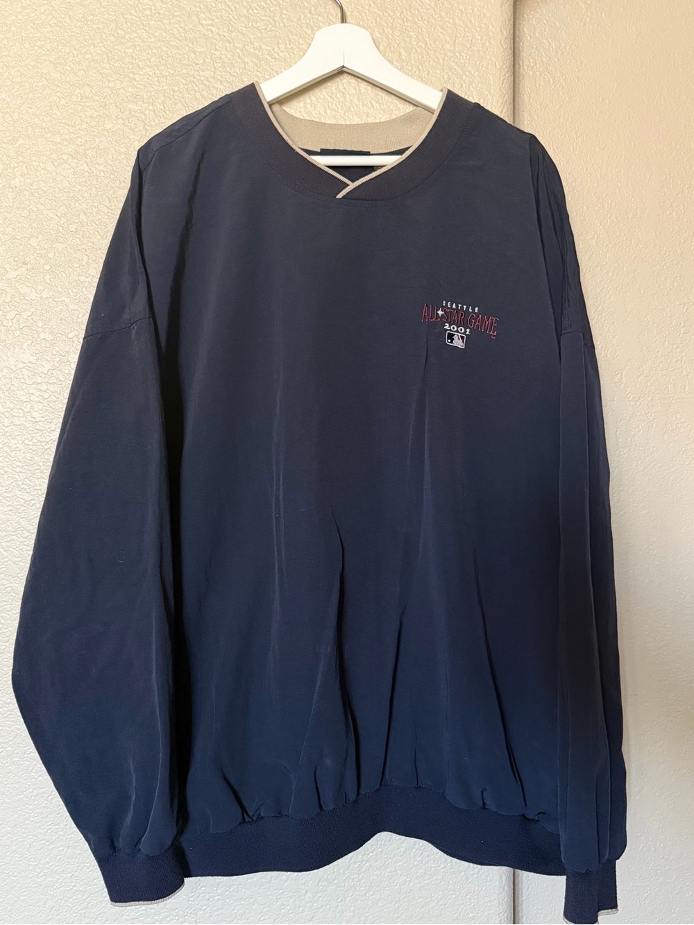 VINTAGE 2001 MLB ALL STAR GAME V NECK PULLOVER WINDBREAKER JACKET